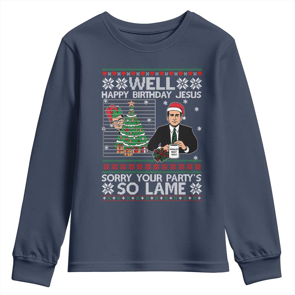 Funny Office Christmas Youth Sweatshirt Party Well Happy Birthday Jesus TV Show Ugly Xmas - Wonder Print Shop