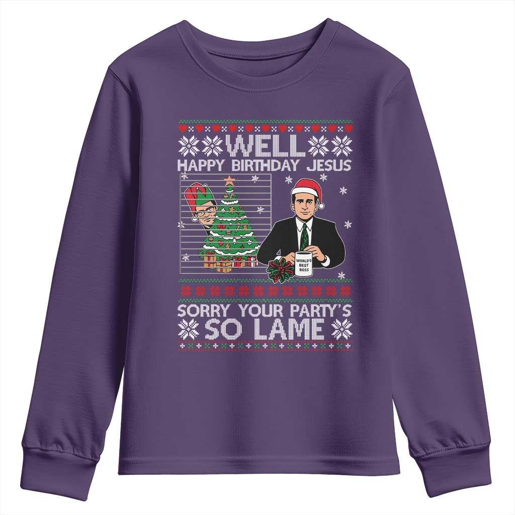 Funny Office Christmas Youth Sweatshirt Party Well Happy Birthday Jesus TV Show Ugly Xmas - Wonder Print Shop