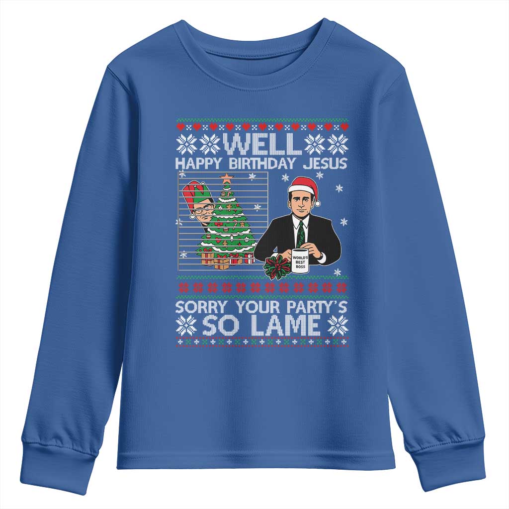 Funny Office Christmas Youth Sweatshirt Party Well Happy Birthday Jesus TV Show Ugly Xmas - Wonder Print Shop