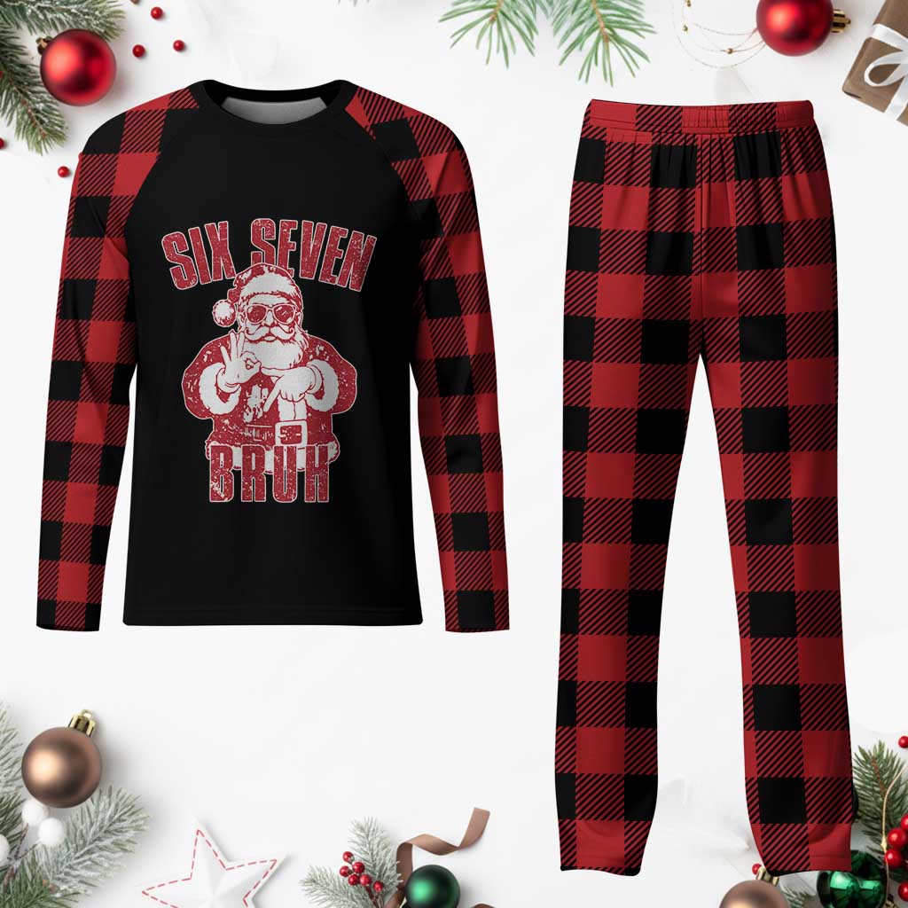 Six Seven Bruh Funny Christmas Plaid Pajama Set Santa 67 Meme Teens Boys Kids Xmas Pajamas - Wonder Print Shop