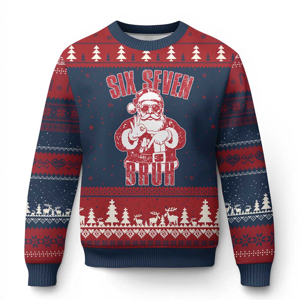 Six Seven Bruh Funny Xmas Ugly Christmas Sweater Santa 67 Meme Teens Boys Kids Xmas Pajamas - Wonder Print Shop