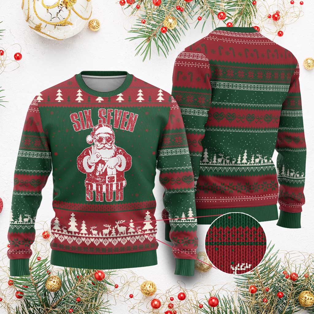 Six Seven Bruh Funny Xmas Ugly Christmas Sweater Santa 67 Meme Teens Boys Kids Xmas Pajamas - Wonder Print Shop