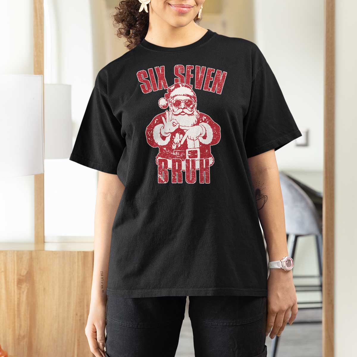 Six Seven Bruh Funny Christmas T Shirt For Women Santa 67 Meme Teens Boys Kids Xmas Pajamas - Wonder Print Shop