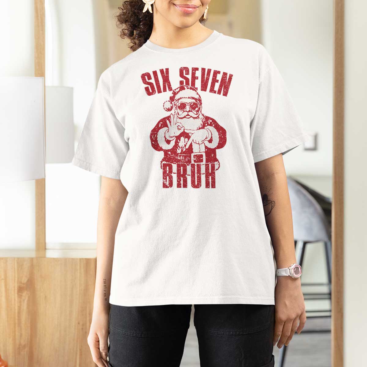 Six Seven Bruh Funny Christmas T Shirt For Women Santa 67 Meme Teens Boys Kids Xmas Pajamas - Wonder Print Shop