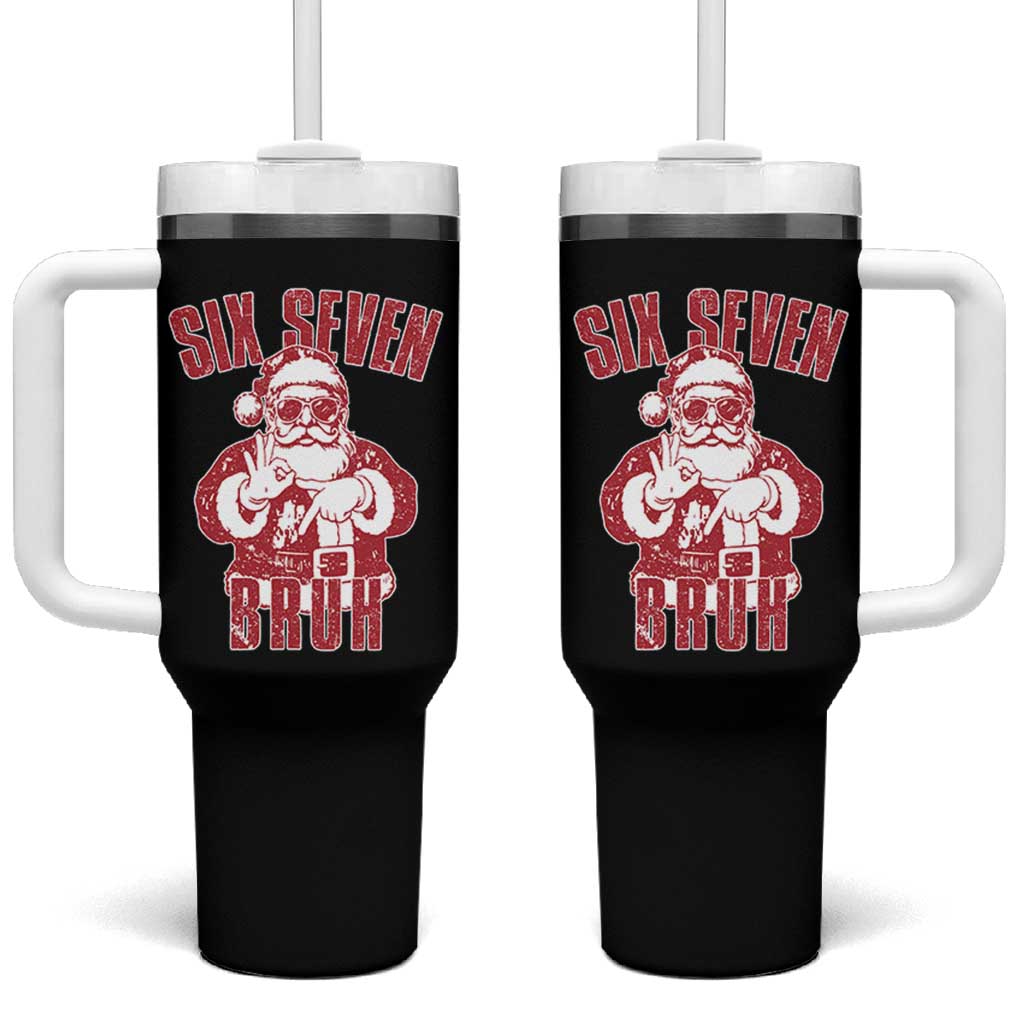 Six Seven Bruh Funny Christmas Tumbler With Handle Santa 67 Meme Teens Boys Kids Xmas Pajamas - Wonder Print Shop