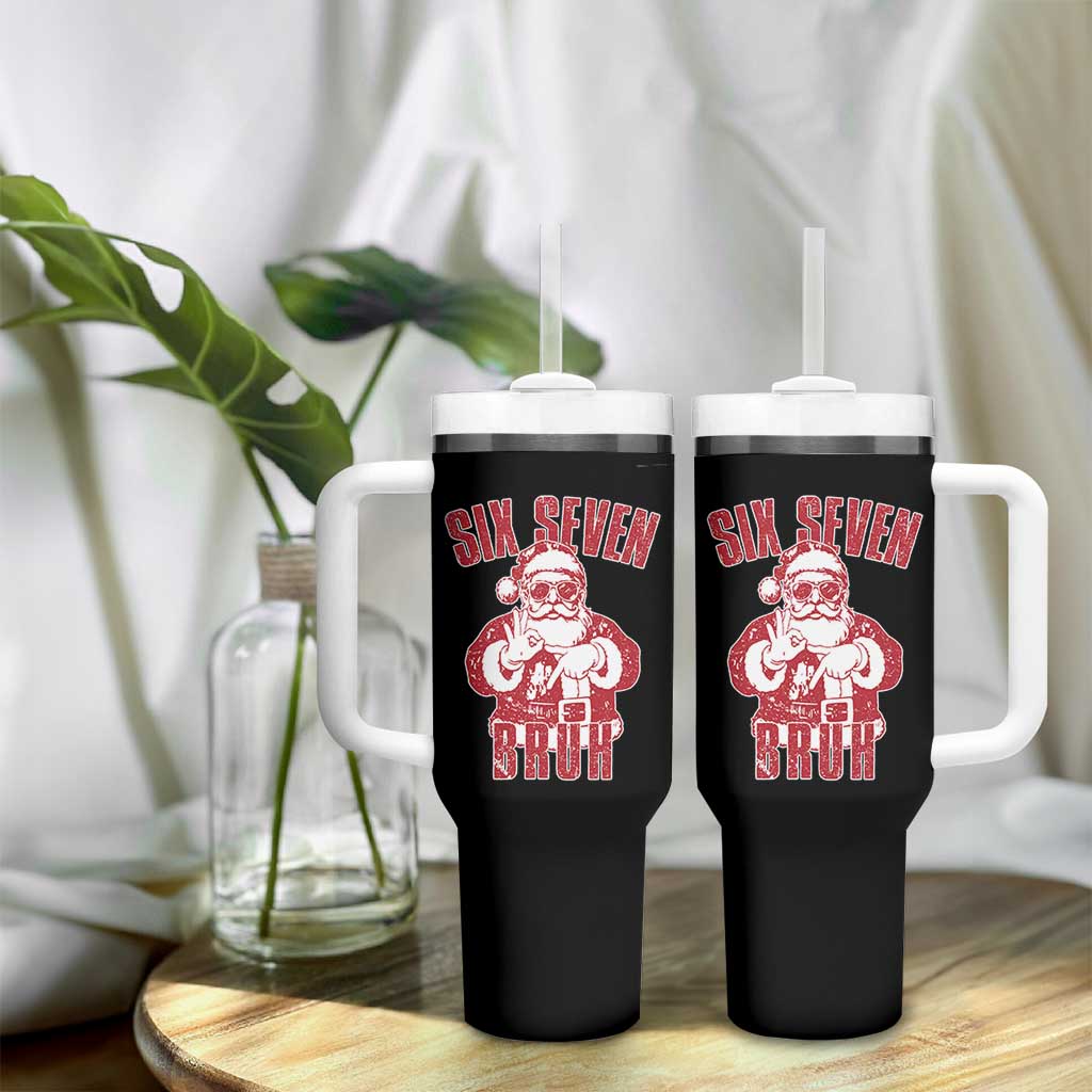 Six Seven Bruh Funny Christmas Tumbler With Handle Santa 67 Meme Teens Boys Kids Xmas Pajamas - Wonder Print Shop