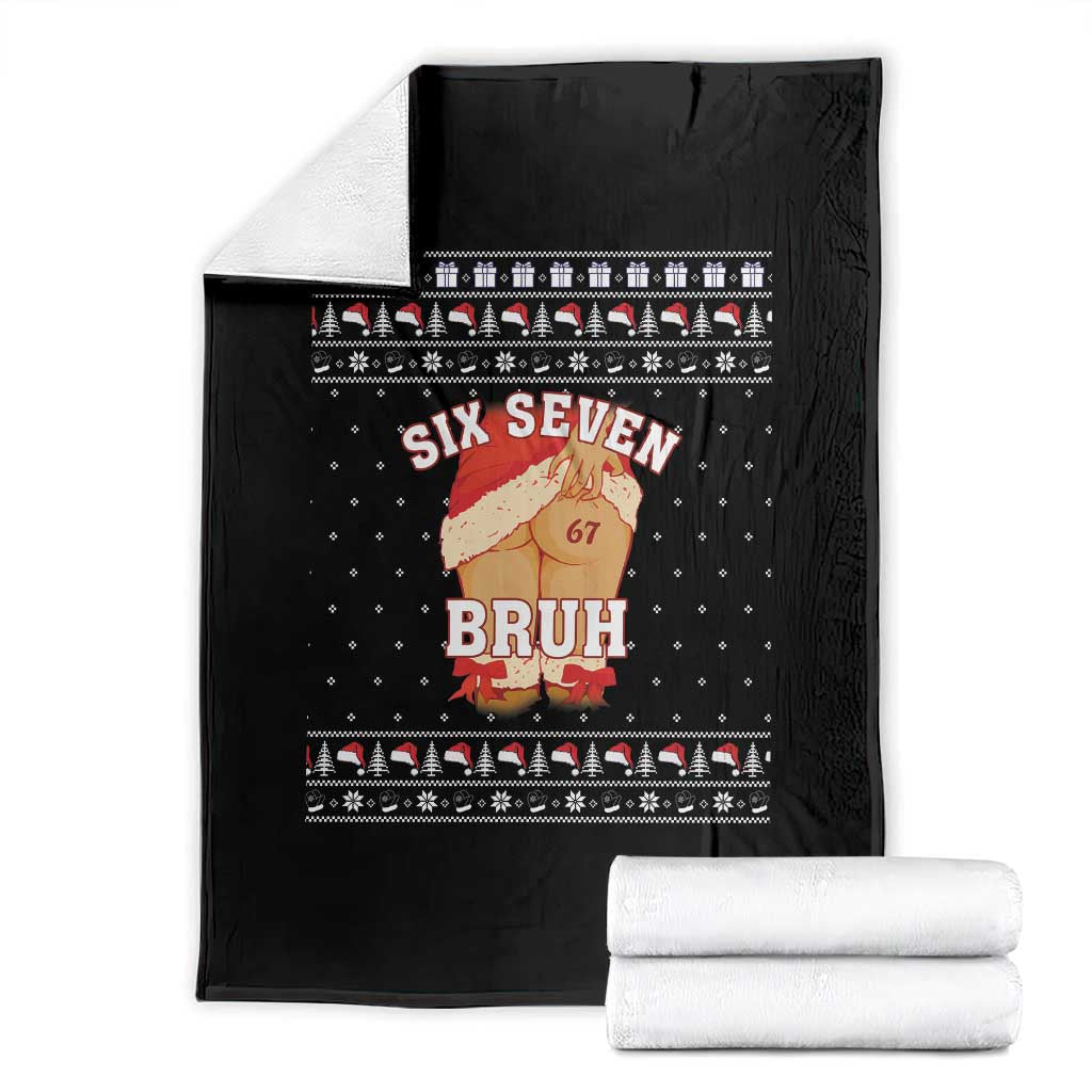 Funny Six Seven 6 7 Meme Ugly Christmas Throw Blanket Santa 67 Meme Xmas Pajamas - Wonder Print Shop