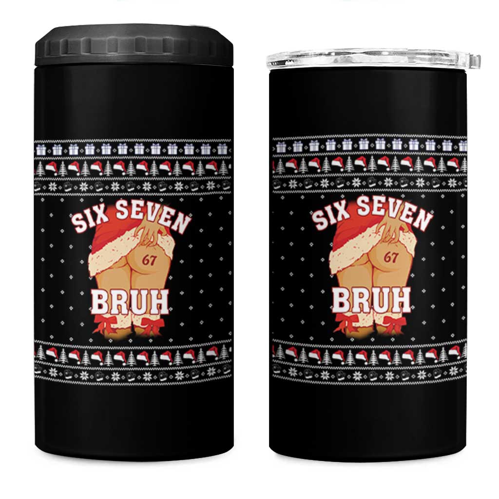 Funny Six Seven 6 7 Meme Ugly Christmas 4 in 1 Can Cooler Tumbler Santa 67 Meme Xmas Pajamas - Wonder Print Shop