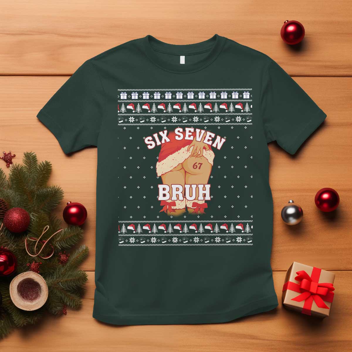 Funny Six Seven 6 7 Meme Ugly Christmas T Shirt Santa 67 Meme Xmas Pajamas - Wonder Print Shop