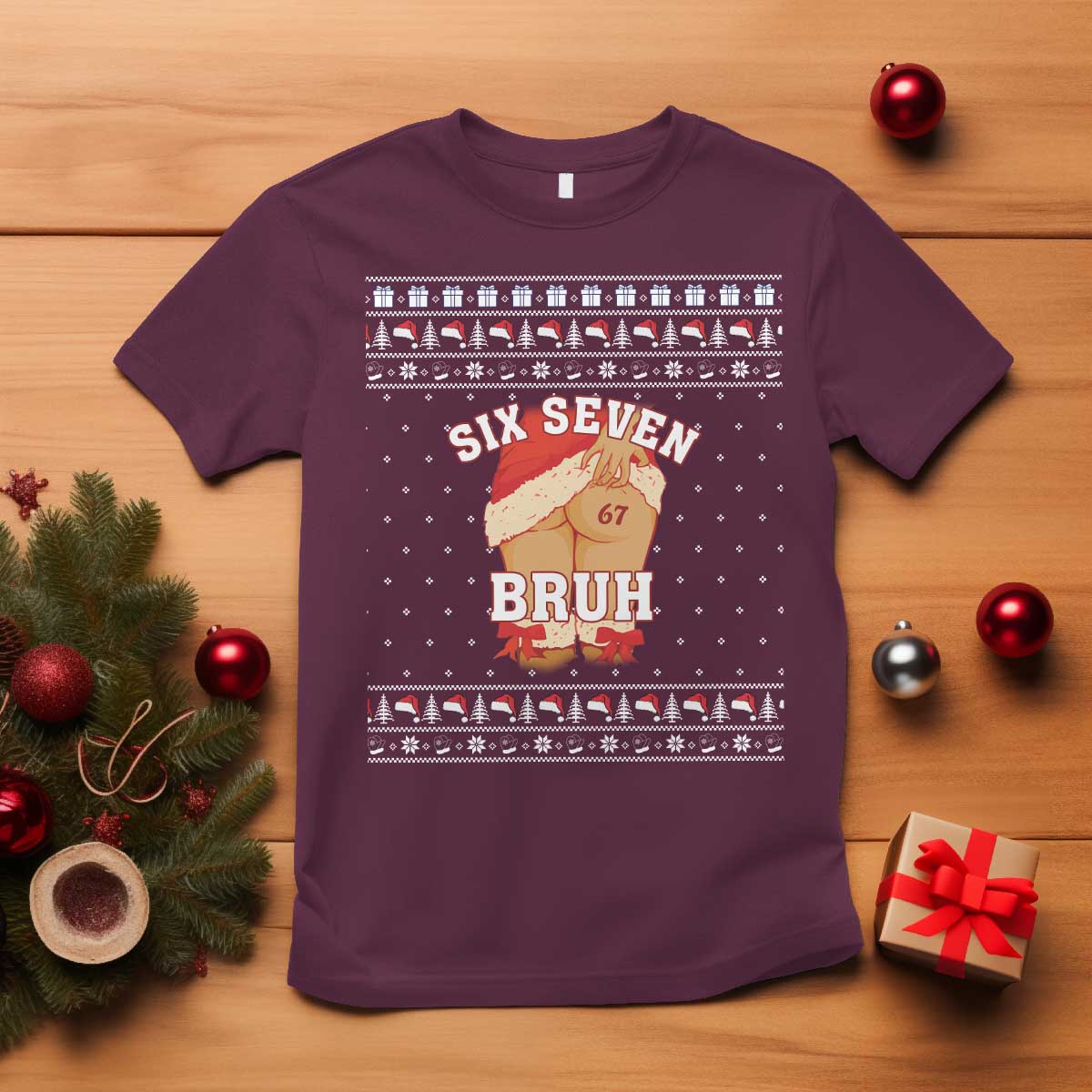Funny Six Seven 6 7 Meme Ugly Christmas T Shirt Santa 67 Meme Xmas Pajamas - Wonder Print Shop