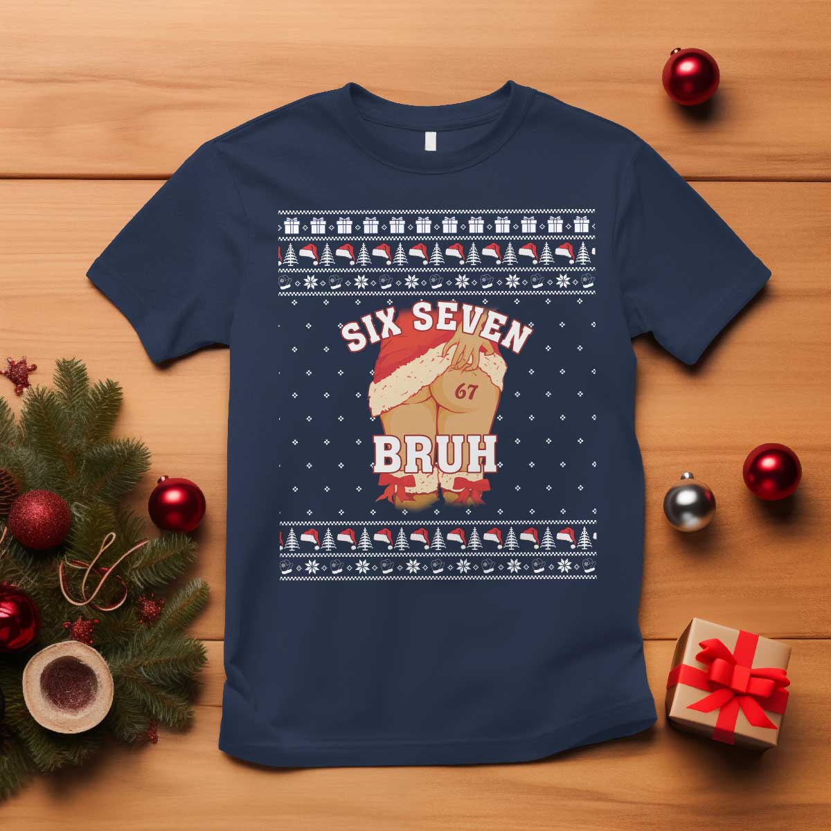 Funny Six Seven 6 7 Meme Ugly Christmas T Shirt Santa 67 Meme Xmas Pajamas - Wonder Print Shop