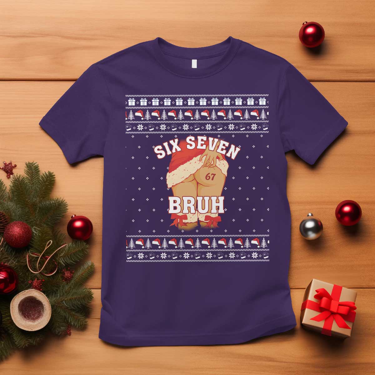 Funny Six Seven 6 7 Meme Ugly Christmas T Shirt Santa 67 Meme Xmas Pajamas - Wonder Print Shop