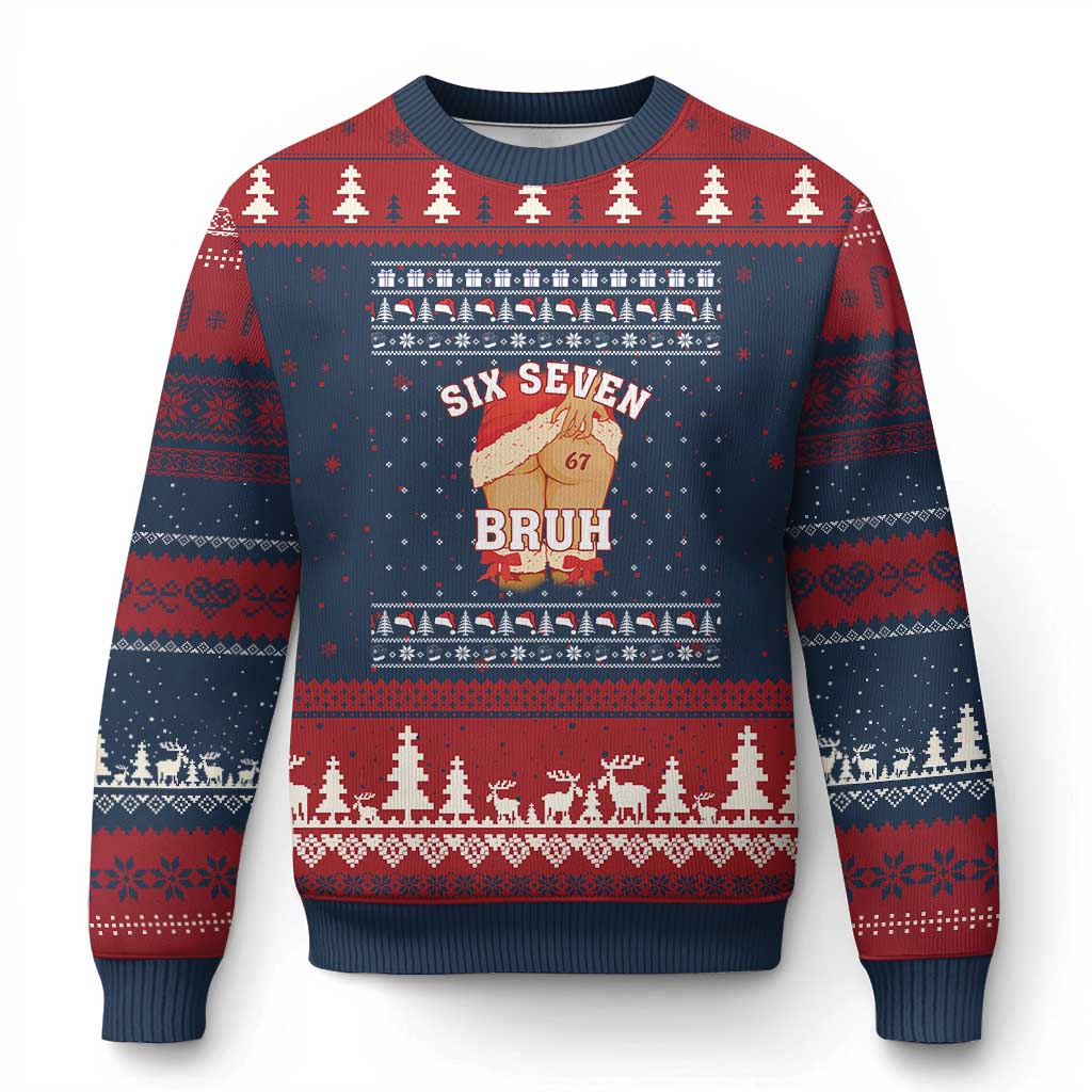 Funny Six Seven 6 7 Meme Ugly Xmas Ugly Christmas Sweater Santa 67 Meme Xmas Pajamas - Wonder Print Shop