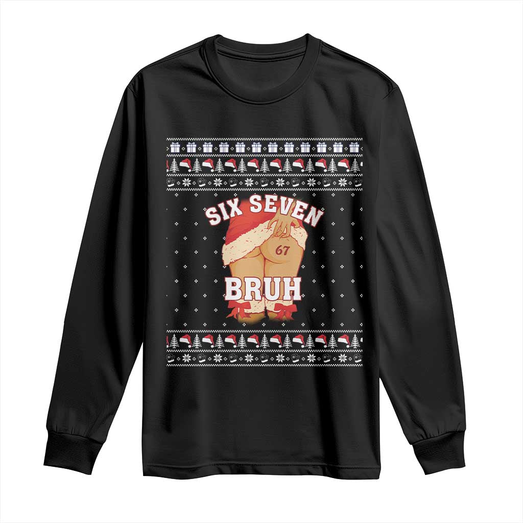 Funny Six Seven 6 7 Meme Ugly Christmas Long Sleeve Shirt Santa 67 Meme Xmas Pajamas - Wonder Print Shop