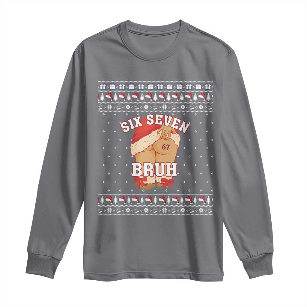 Funny Six Seven 6 7 Meme Ugly Christmas Long Sleeve Shirt Santa 67 Meme Xmas Pajamas - Wonder Print Shop