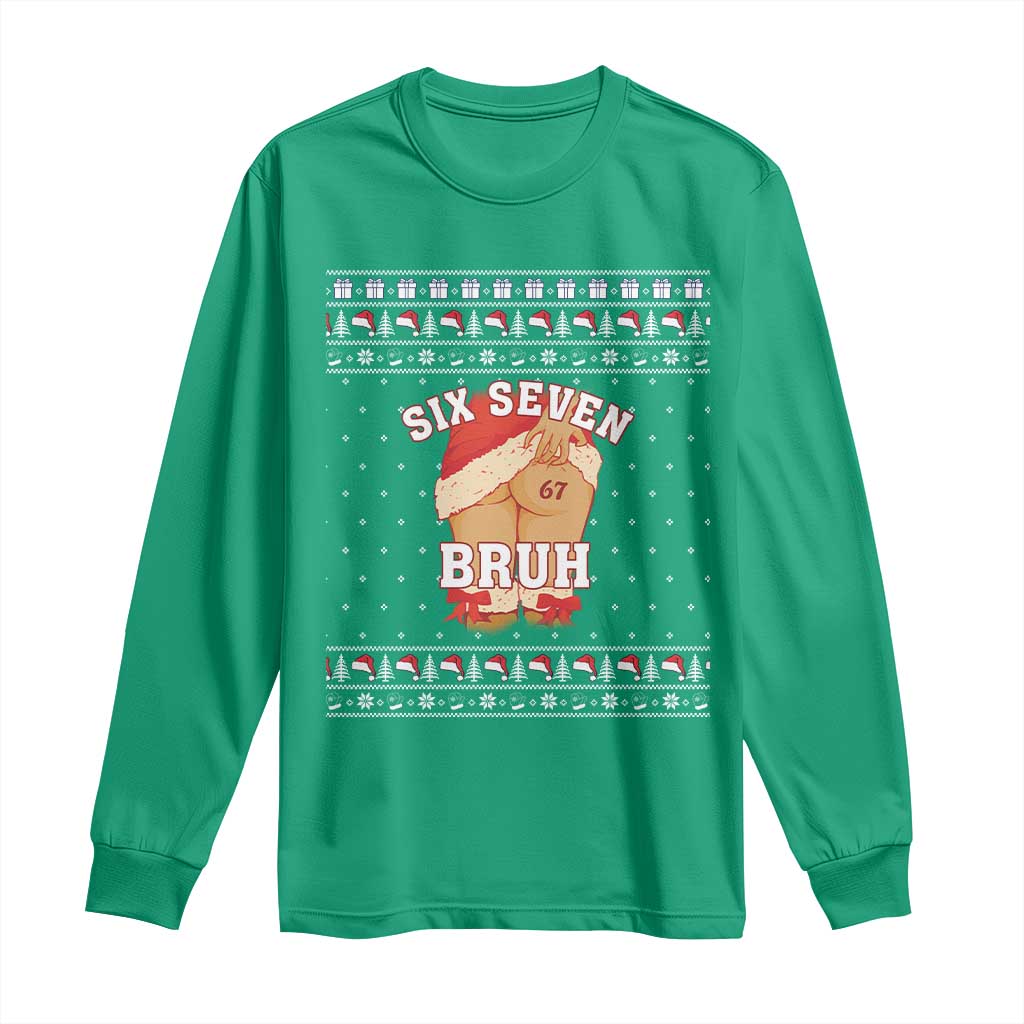 Funny Six Seven 6 7 Meme Ugly Christmas Long Sleeve Shirt Santa 67 Meme Xmas Pajamas - Wonder Print Shop