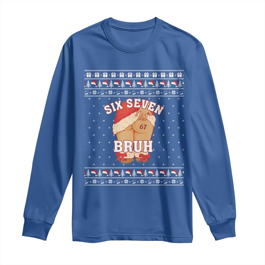Funny Six Seven 6 7 Meme Ugly Christmas Long Sleeve Shirt Santa 67 Meme Xmas Pajamas - Wonder Print Shop