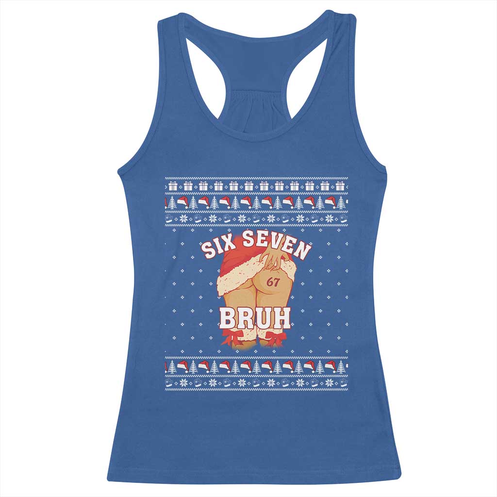 Funny Six Seven 6 7 Meme Ugly Christmas Racerback Tank Top Santa 67 Meme Xmas Pajamas - Wonder Print Shop