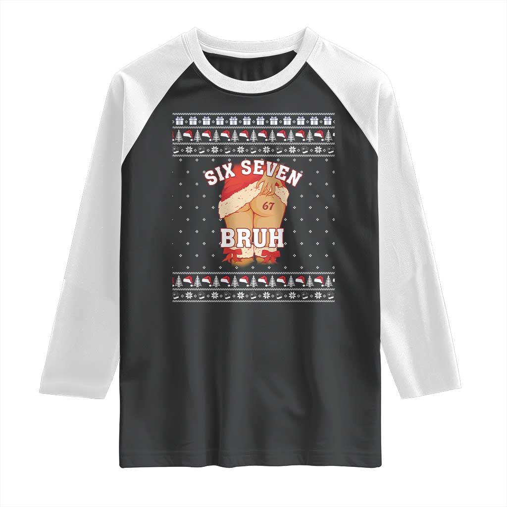 Funny Six Seven 6 7 Meme Ugly Christmas Raglan Shirt Santa 67 Meme Xmas Pajamas - Wonder Print Shop