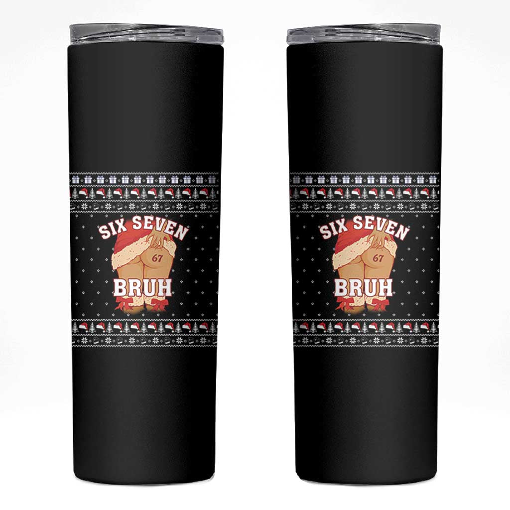 Funny Six Seven 6 7 Meme Ugly Christmas Skinny Tumbler Santa 67 Meme Xmas Pajamas - Wonder Print Shop