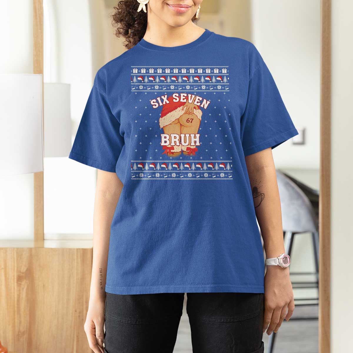 Funny Six Seven 6 7 Meme Ugly Christmas T Shirt For Women Santa 67 Meme Xmas Pajamas - Wonder Print Shop