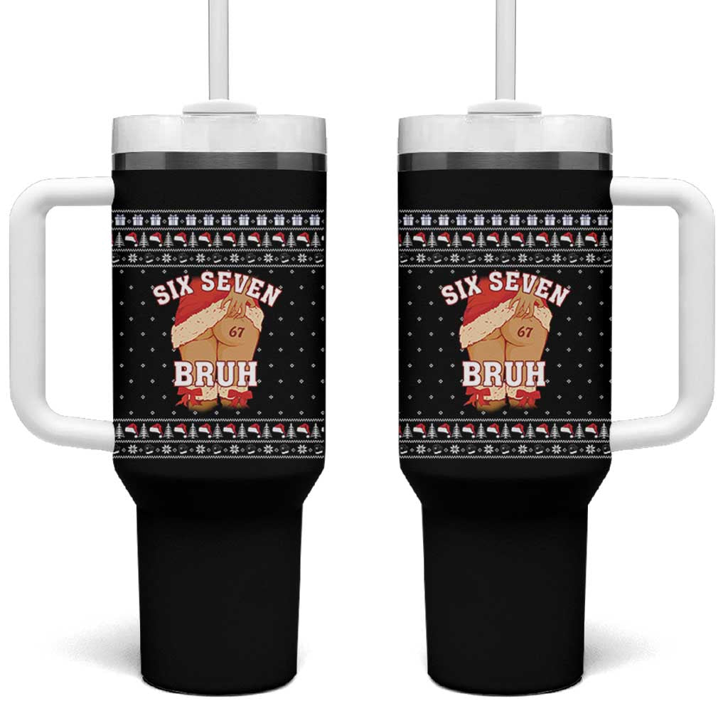 Funny Six Seven 6 7 Meme Ugly Christmas Tumbler With Handle Santa 67 Meme Xmas Pajamas - Wonder Print Shop