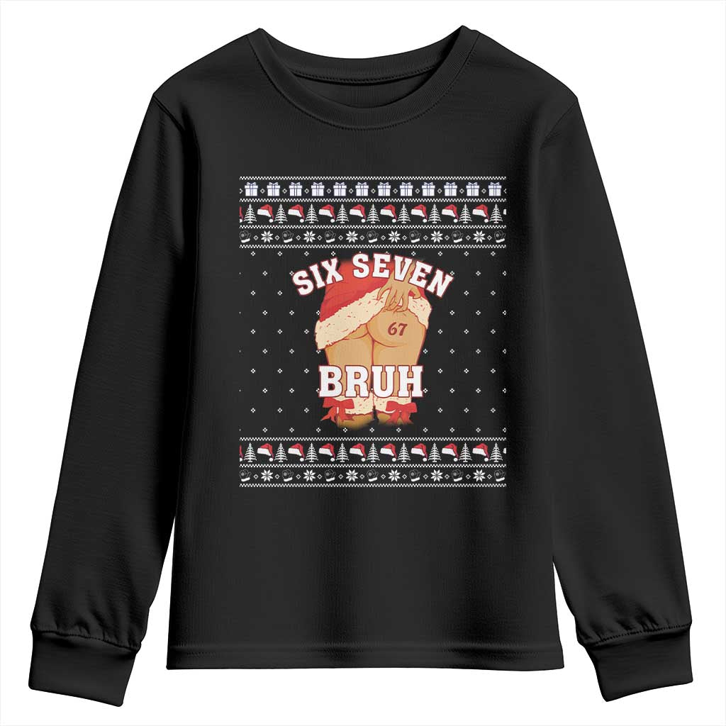 Funny Six Seven 6 7 Meme Ugly Christmas Youth Sweatshirt Santa 67 Meme Xmas Pajamas - Wonder Print Shop