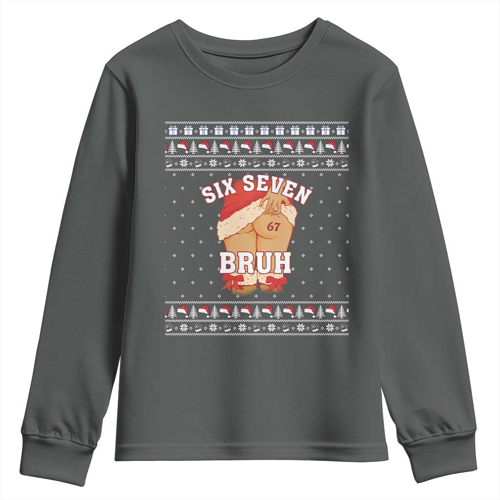 Funny Six Seven 6 7 Meme Ugly Christmas Youth Sweatshirt Santa 67 Meme Xmas Pajamas - Wonder Print Shop