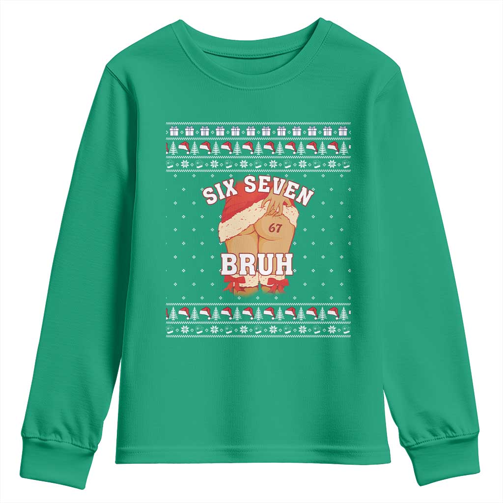 Funny Six Seven 6 7 Meme Ugly Christmas Youth Sweatshirt Santa 67 Meme Xmas Pajamas - Wonder Print Shop