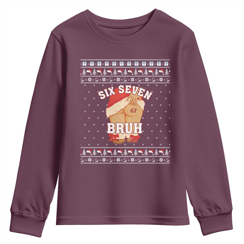 Funny Six Seven 6 7 Meme Ugly Christmas Youth Sweatshirt Santa 67 Meme Xmas Pajamas - Wonder Print Shop