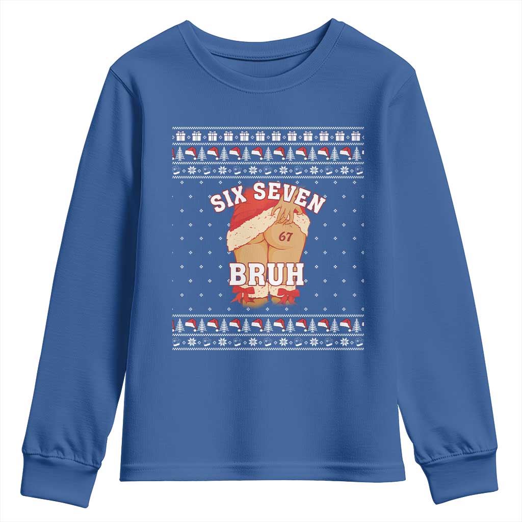 Funny Six Seven 6 7 Meme Ugly Christmas Youth Sweatshirt Santa 67 Meme Xmas Pajamas - Wonder Print Shop