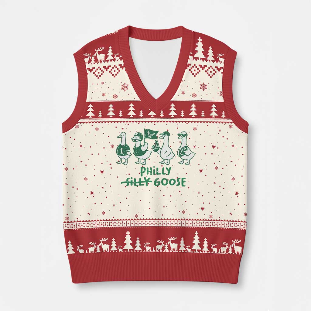 Philly Goose V-Neck Knit Sweater Vest Funny Philadelphia Football Fan Gear Silly Gooses - Wonder Print Shop