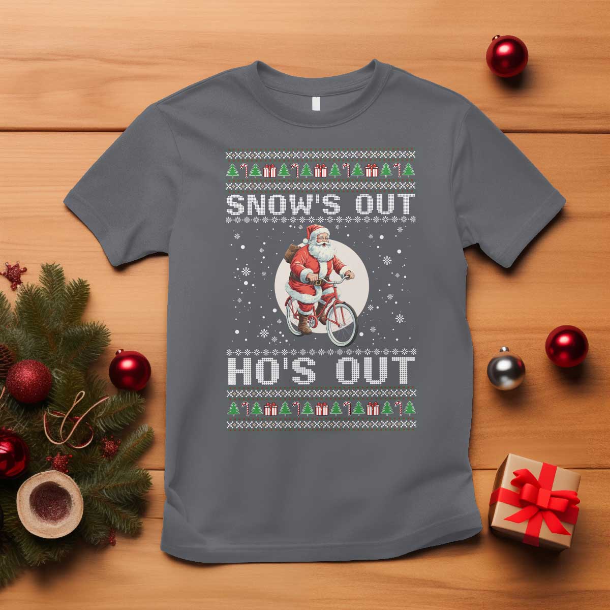 Funny Santa Christmas T Shirt Snows Out Hos Out Ugly Xmas - Wonder Print Shop