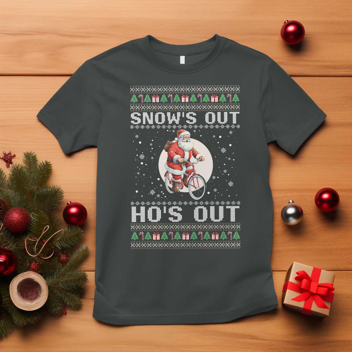 Funny Santa Christmas T Shirt Snows Out Hos Out Ugly Xmas - Wonder Print Shop