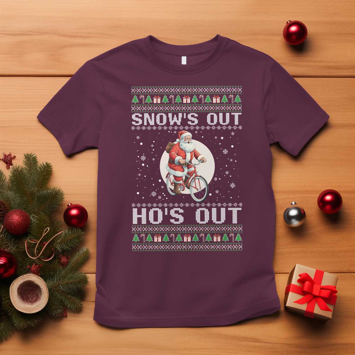 Funny Santa Christmas T Shirt Snows Out Hos Out Ugly Xmas - Wonder Print Shop