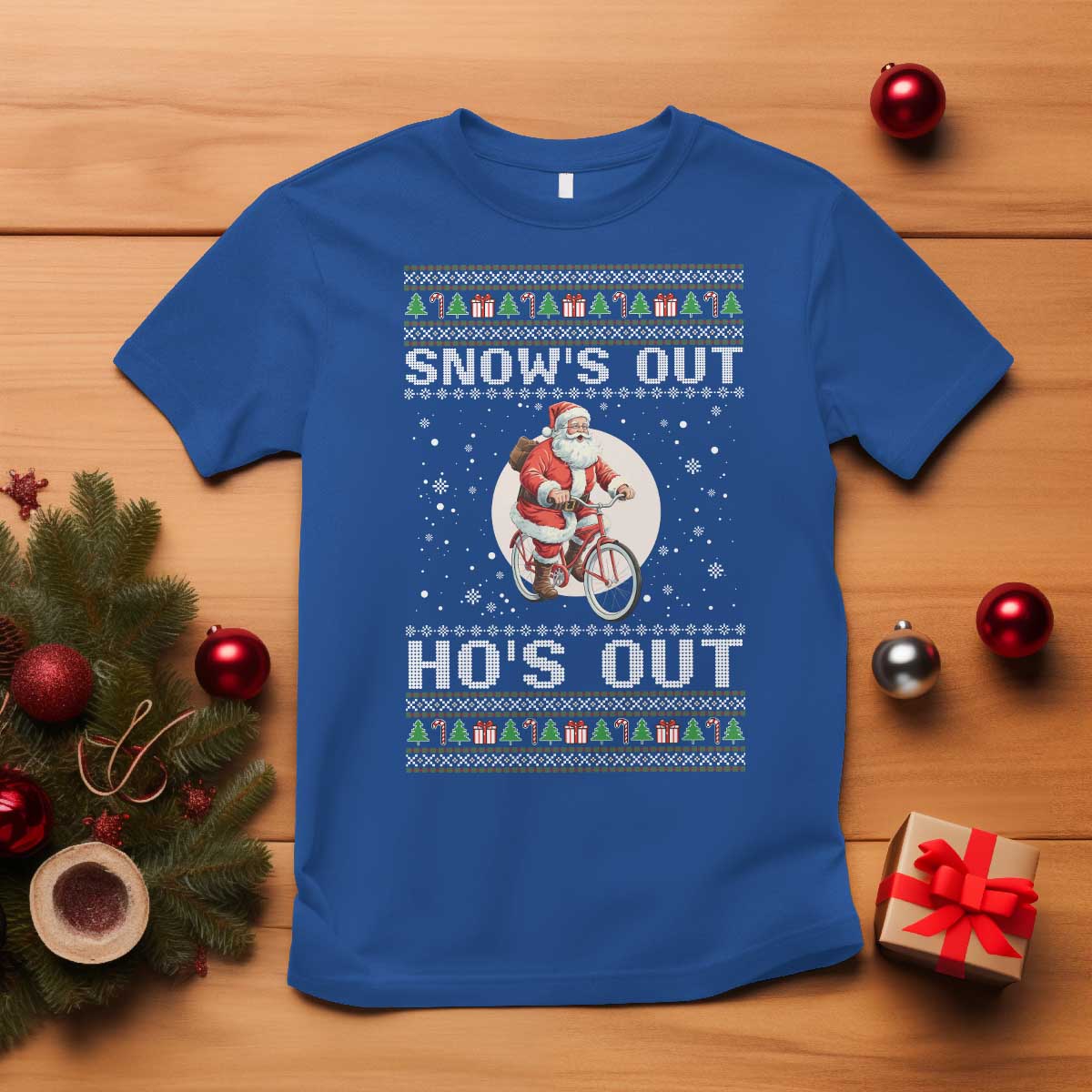Funny Santa Christmas T Shirt Snows Out Hos Out Ugly Xmas - Wonder Print Shop