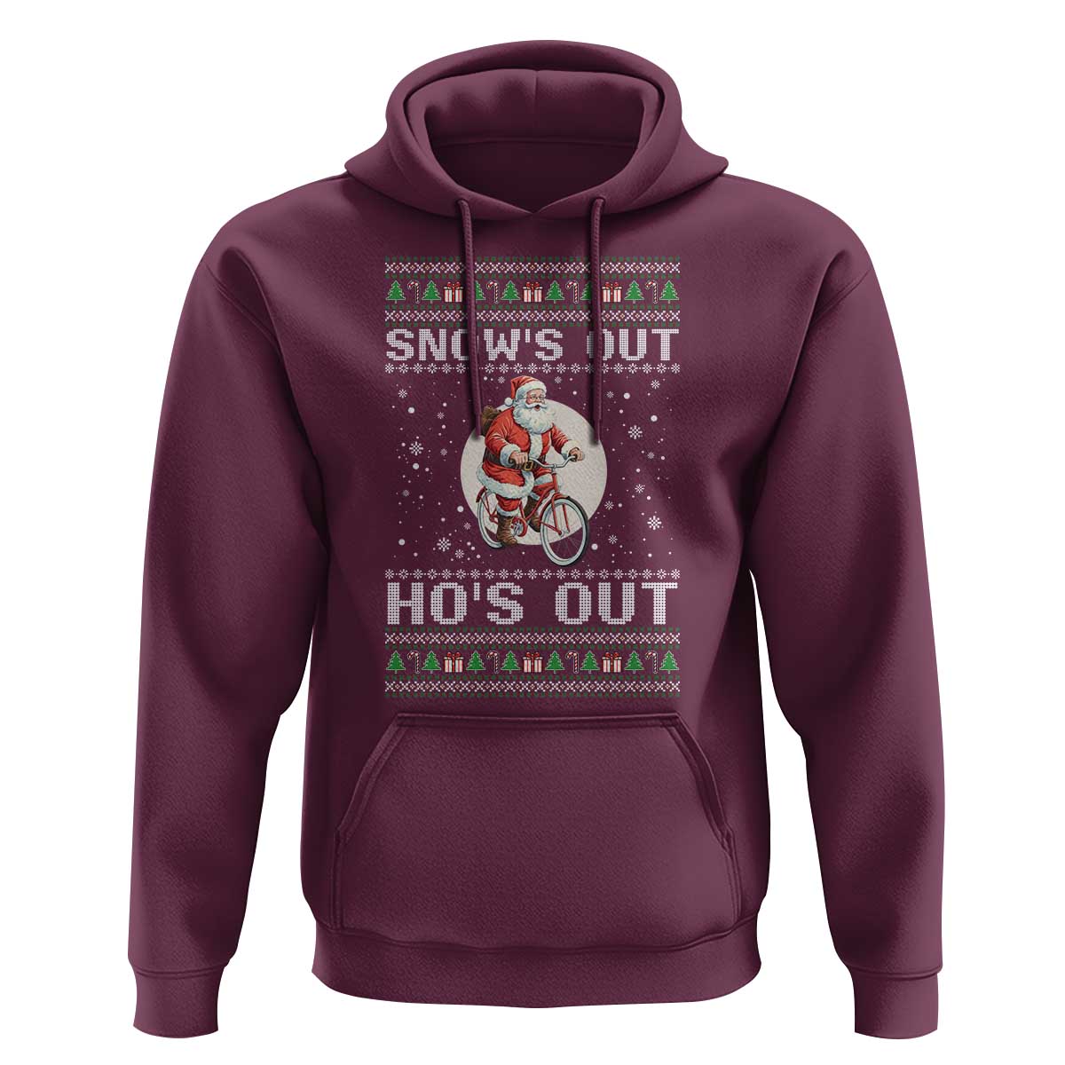 Funny Santa Christmas Hoodie Snows Out Hos Out Ugly Xmas - Wonder Print Shop