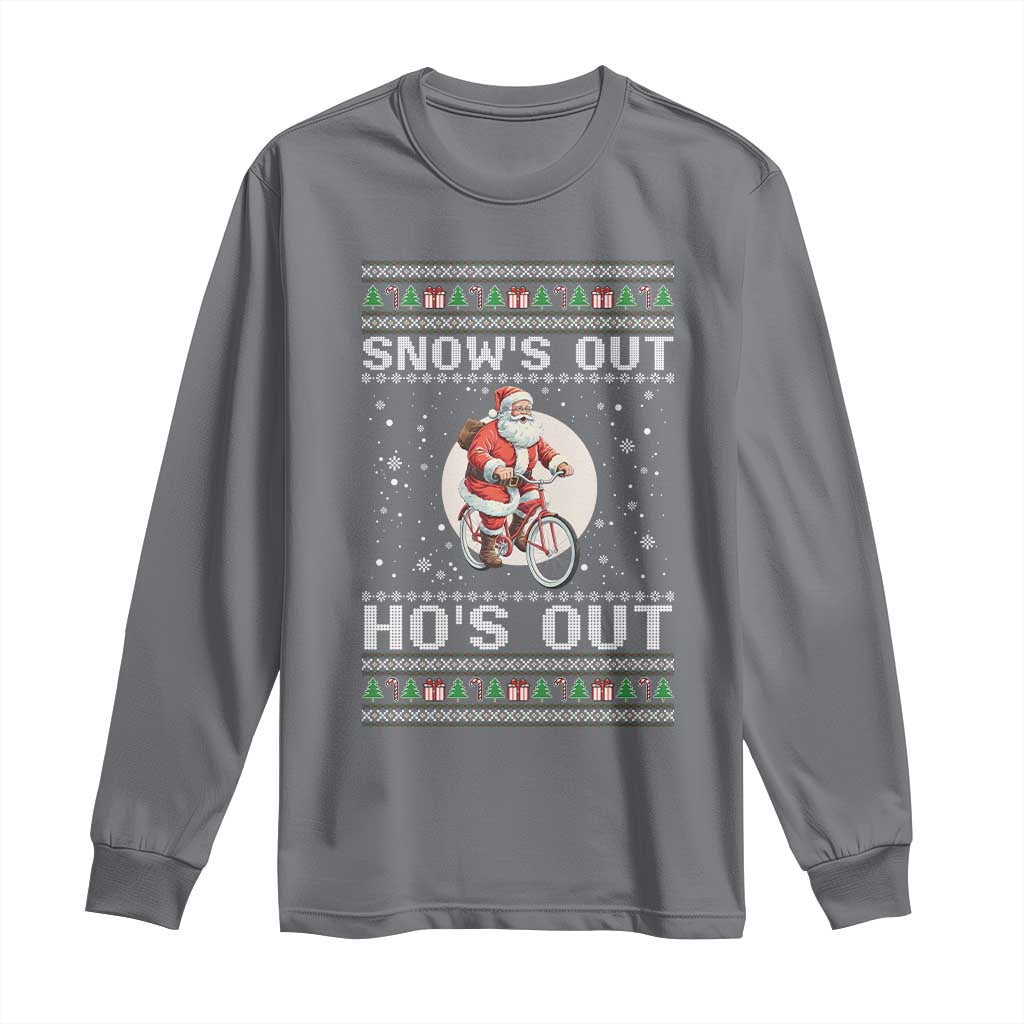 Funny Santa Christmas Long Sleeve Shirt Snows Out Hos Out Ugly Xmas - Wonder Print Shop