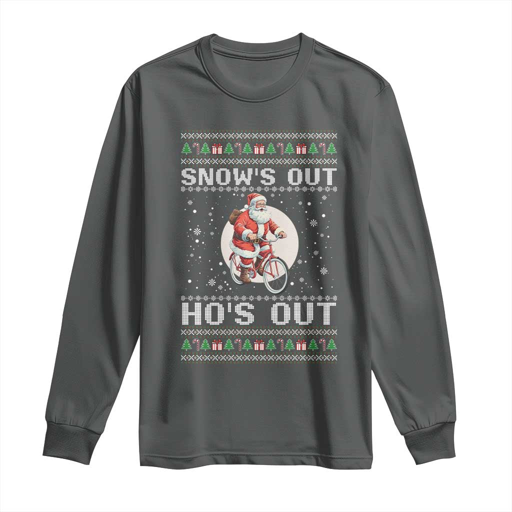 Funny Santa Christmas Long Sleeve Shirt Snows Out Hos Out Ugly Xmas - Wonder Print Shop