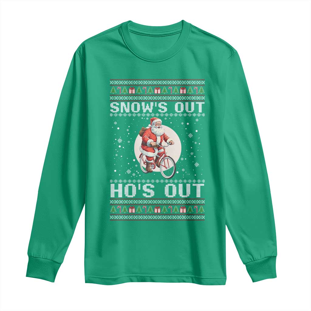 Funny Santa Christmas Long Sleeve Shirt Snows Out Hos Out Ugly Xmas - Wonder Print Shop