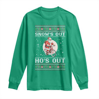 Funny Santa Christmas Long Sleeve Shirt Snows Out Hos Out Ugly Xmas - Wonder Print Shop