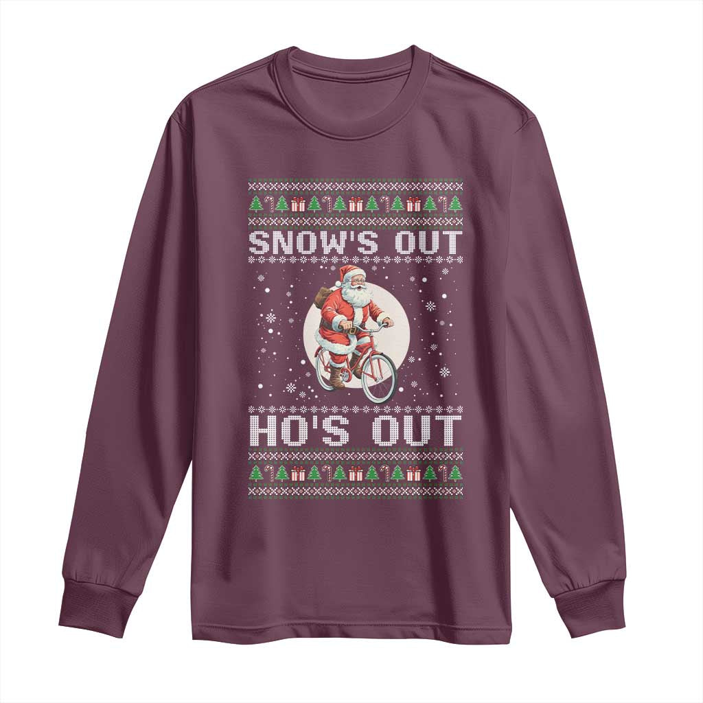 Funny Santa Christmas Long Sleeve Shirt Snows Out Hos Out Ugly Xmas - Wonder Print Shop