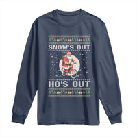 Funny Santa Christmas Long Sleeve Shirt Snows Out Hos Out Ugly Xmas - Wonder Print Shop