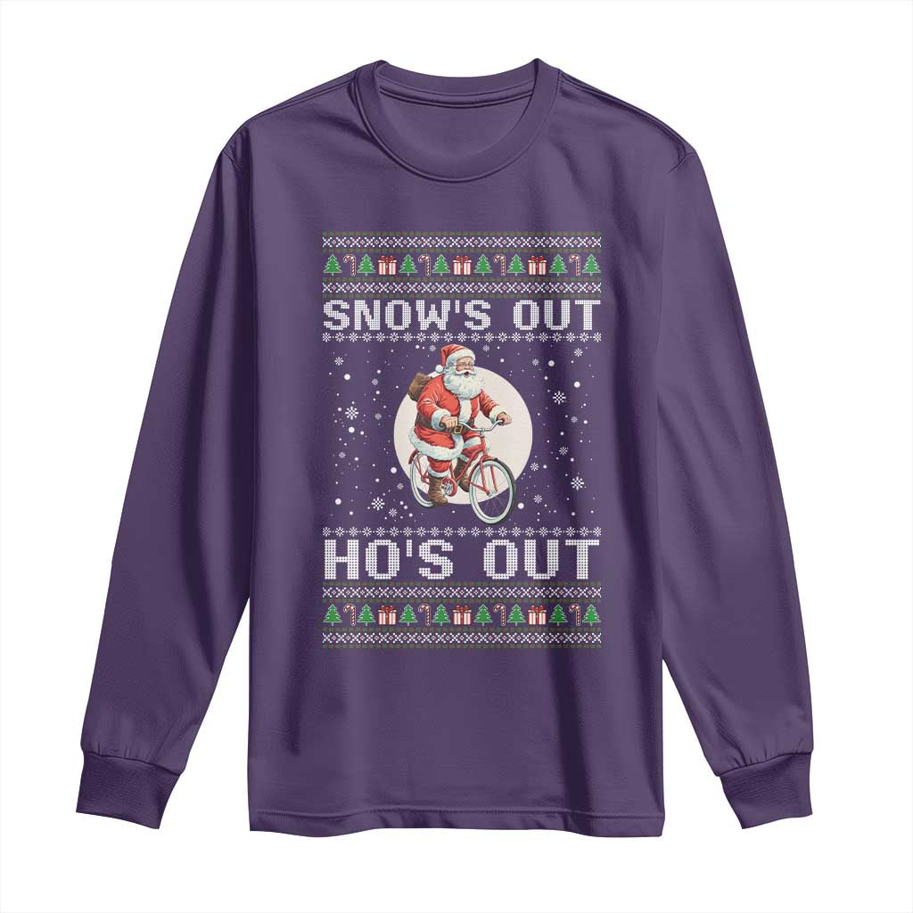Funny Santa Christmas Long Sleeve Shirt Snows Out Hos Out Ugly Xmas - Wonder Print Shop