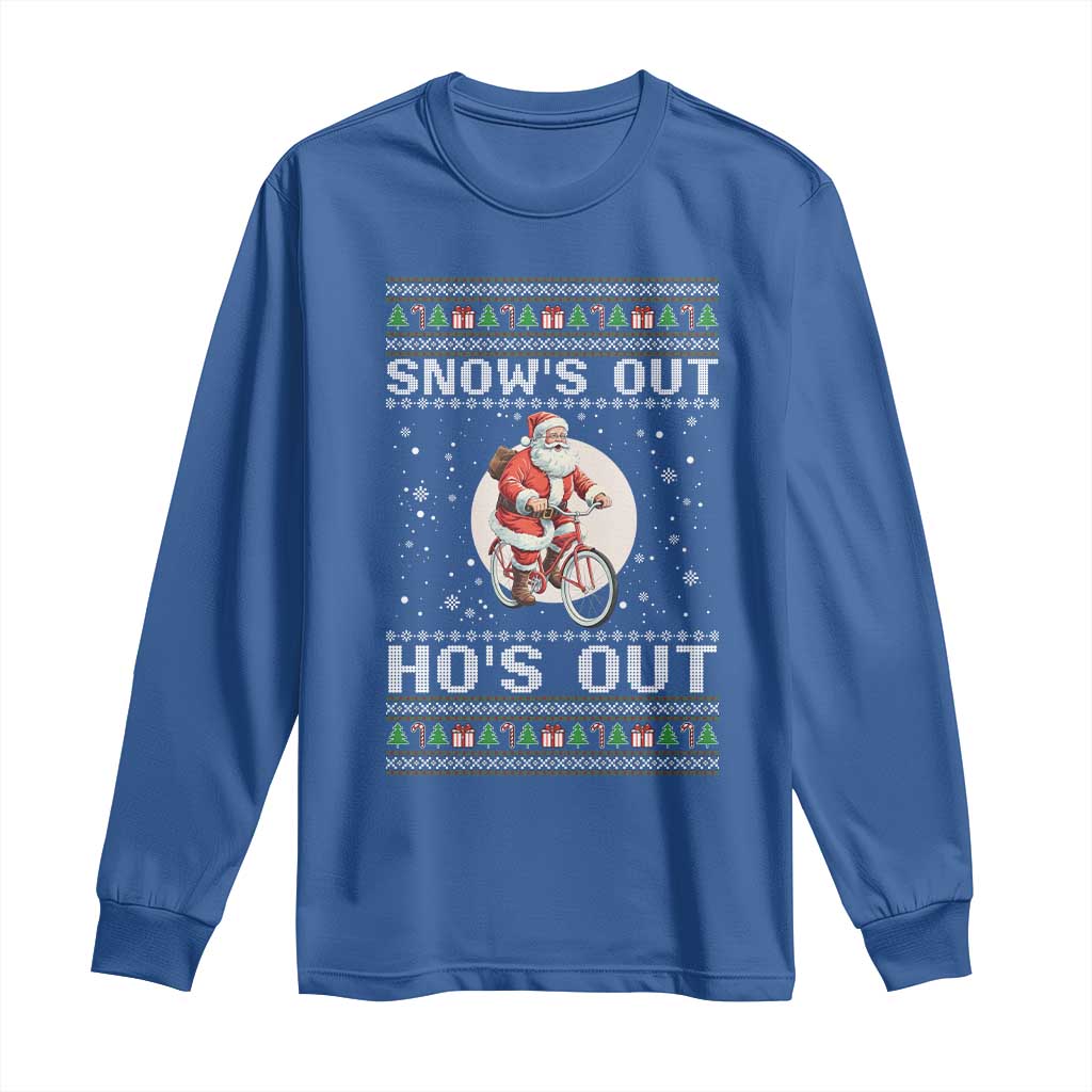 Funny Santa Christmas Long Sleeve Shirt Snows Out Hos Out Ugly Xmas - Wonder Print Shop
