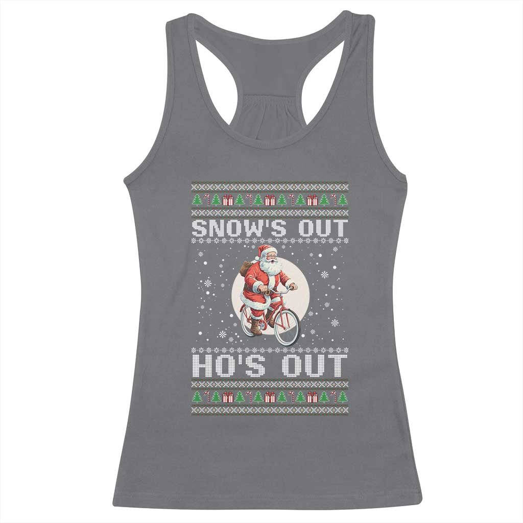 Funny Santa Christmas Racerback Tank Top Snows Out Hos Out Ugly Xmas - Wonder Print Shop
