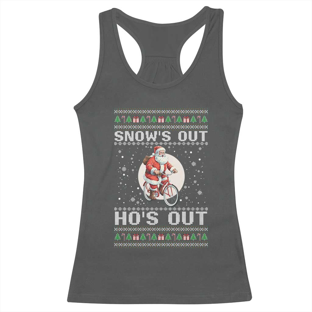 Funny Santa Christmas Racerback Tank Top Snows Out Hos Out Ugly Xmas - Wonder Print Shop