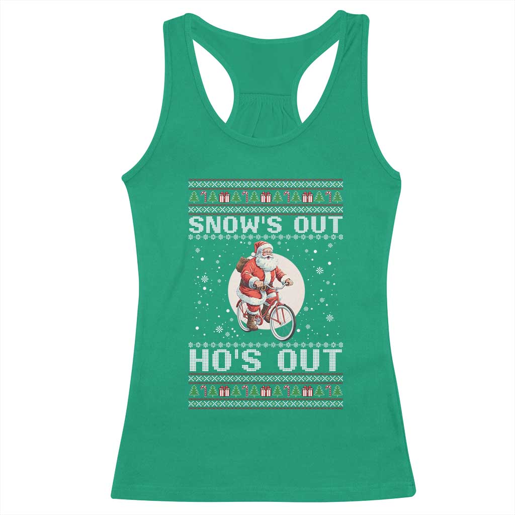 Funny Santa Christmas Racerback Tank Top Snows Out Hos Out Ugly Xmas - Wonder Print Shop