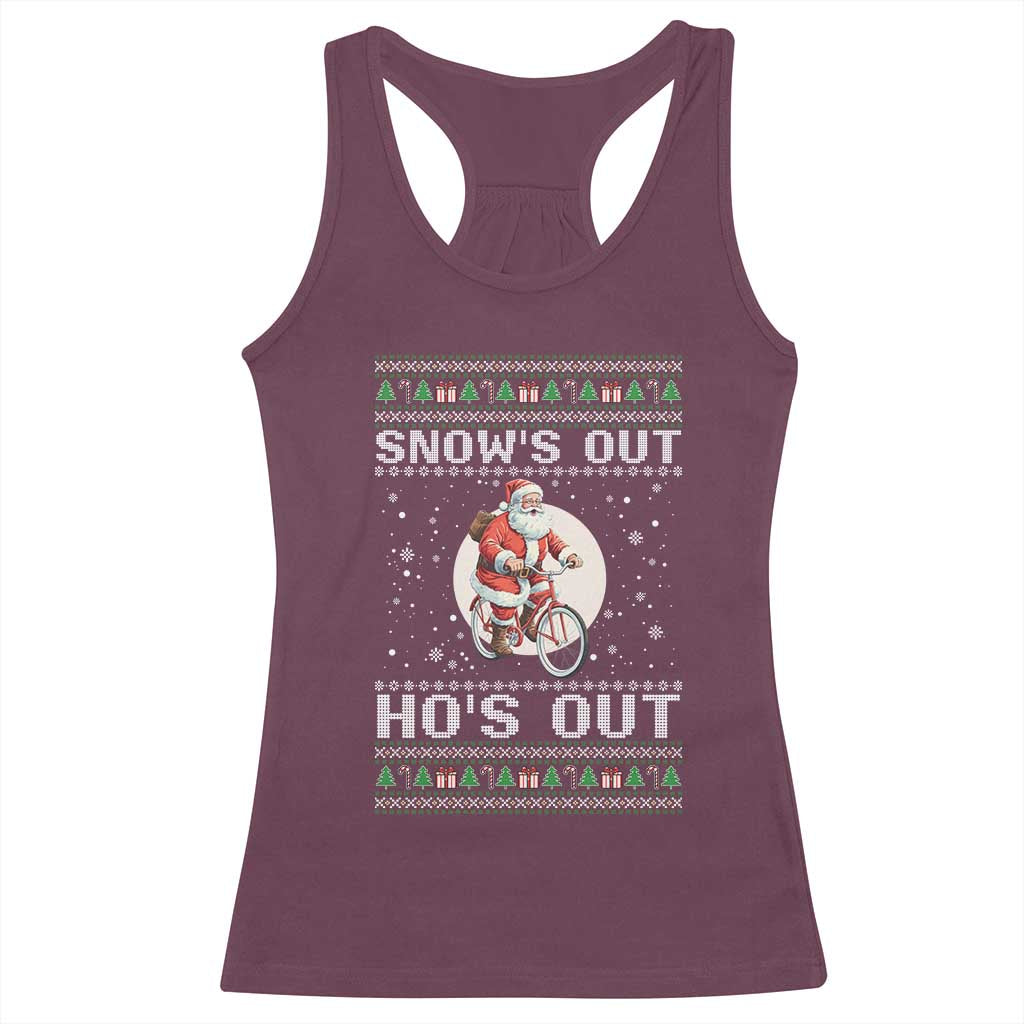 Funny Santa Christmas Racerback Tank Top Snows Out Hos Out Ugly Xmas - Wonder Print Shop