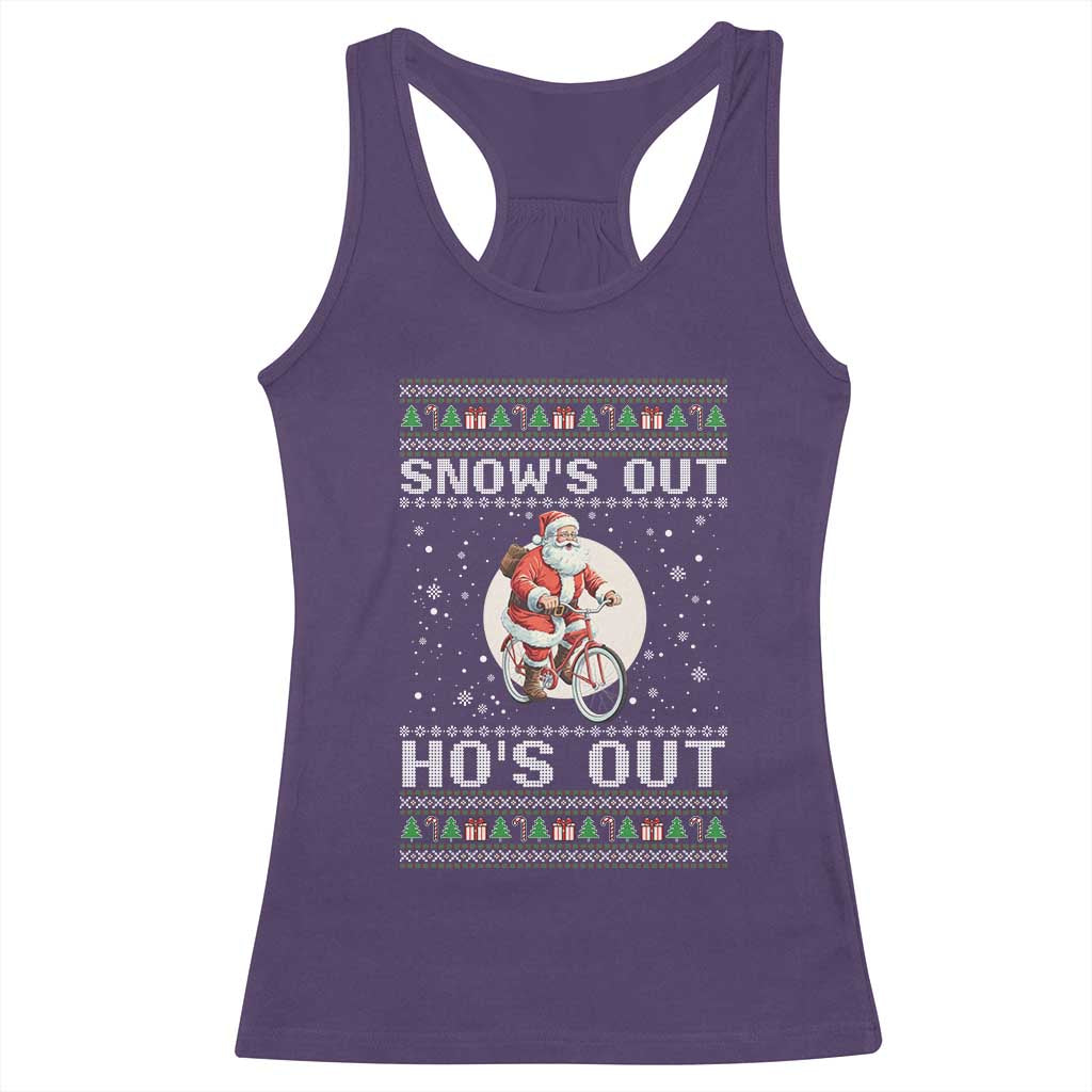 Funny Santa Christmas Racerback Tank Top Snows Out Hos Out Ugly Xmas - Wonder Print Shop